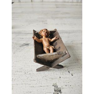 Vintage cardboard baby Jesus crib nativity Xmas unique religious decor